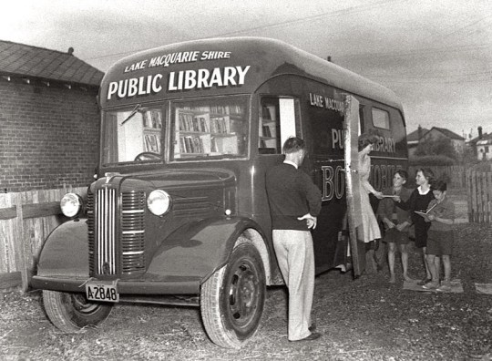 A bookmobile in Lake Macquarie, Australia, 1950