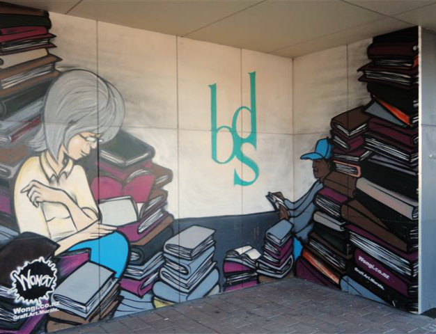 A mural in front of Book Discussion Scheme in New Zealand