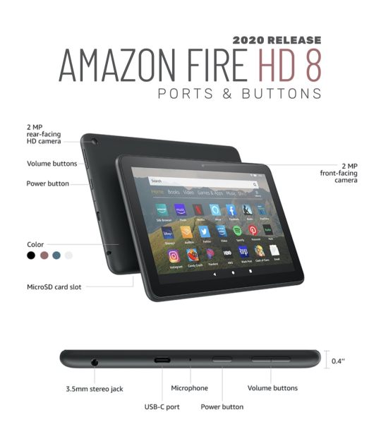 Amazon Fire HD 8 2020 - ports and buttons