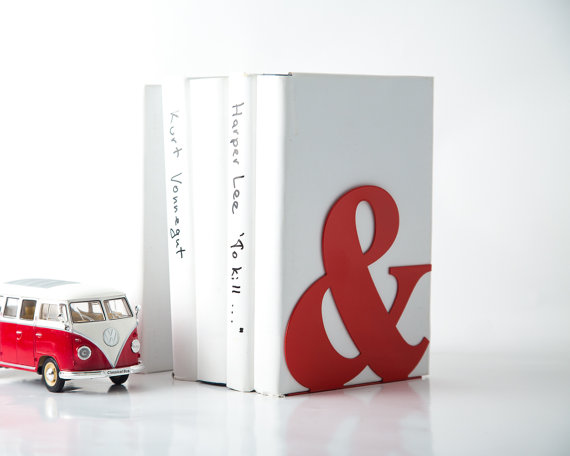 Minimalist "Ampersand" bookend in red