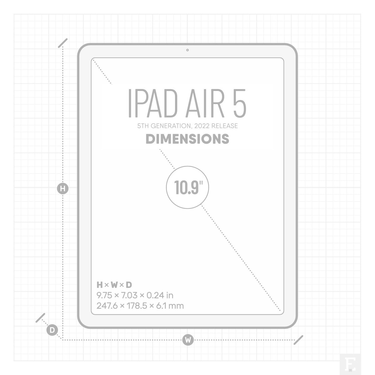 Apple iPad Air 5 2022 dimensions