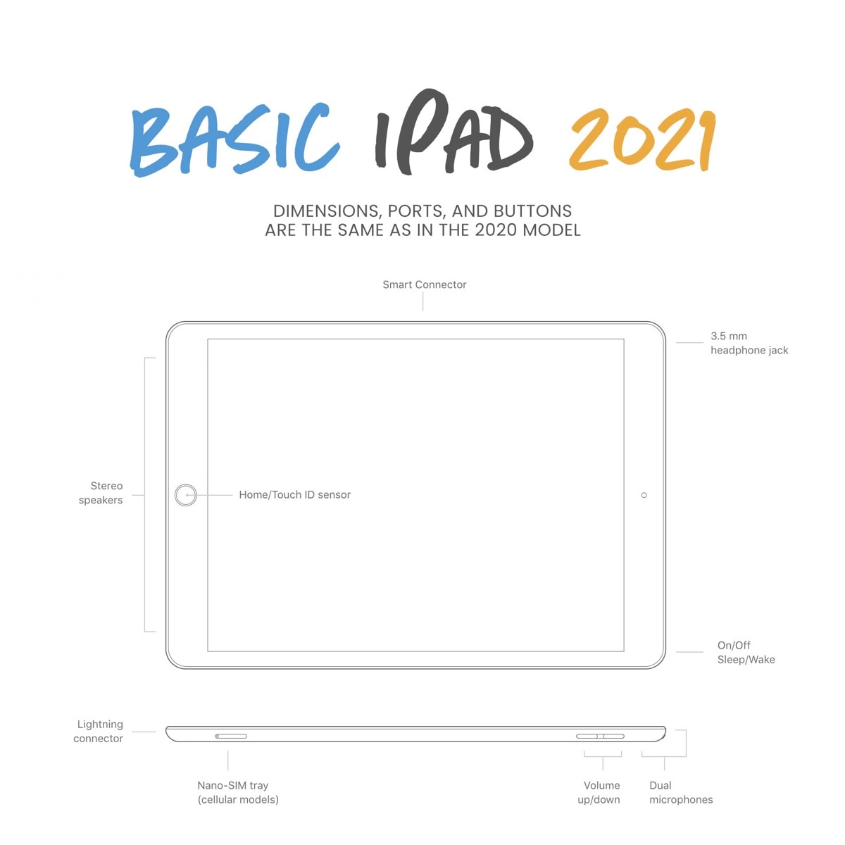 Basic Apple iPad 2021 ports buttons