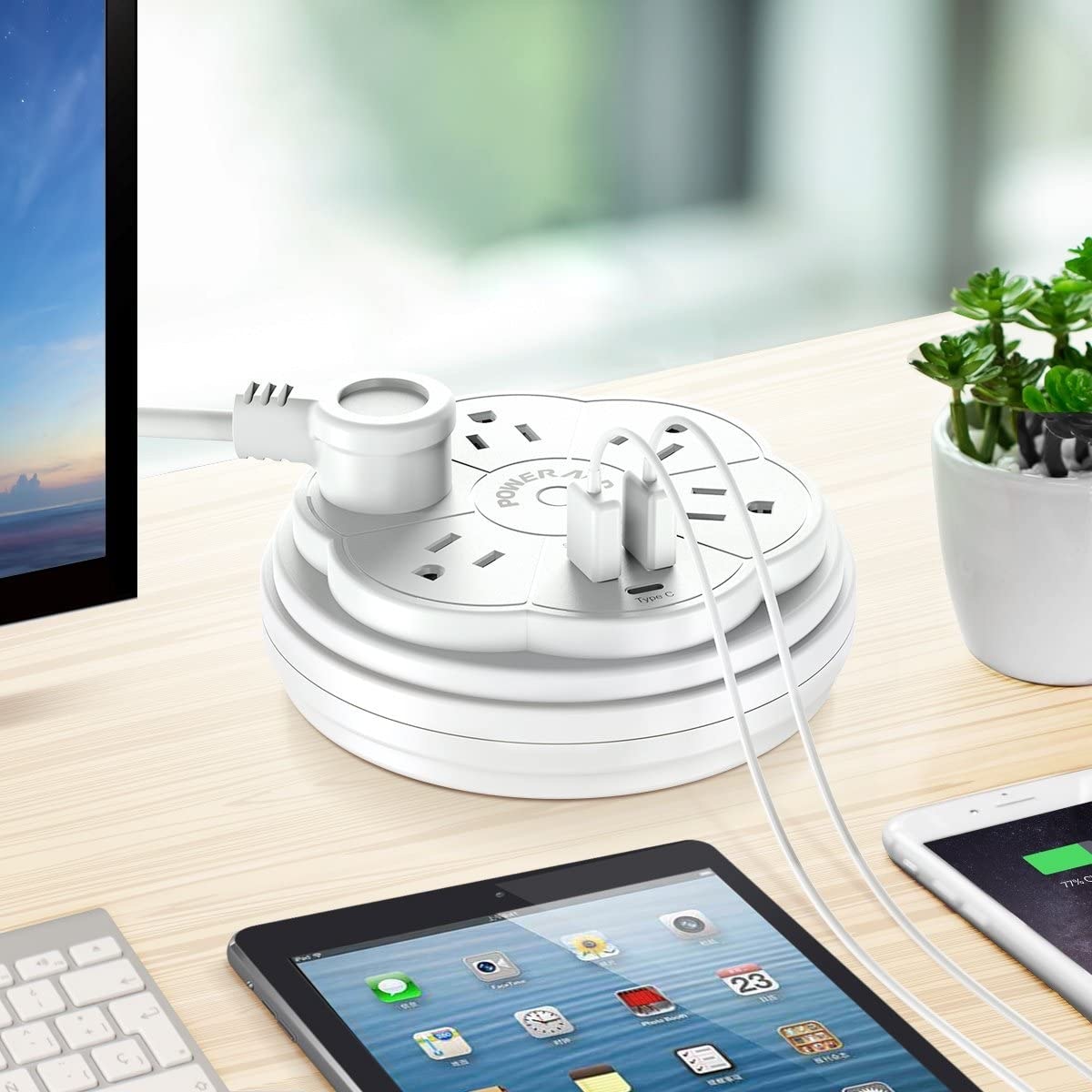 Retractable power strip with multiple USB ports - best iPad accessories