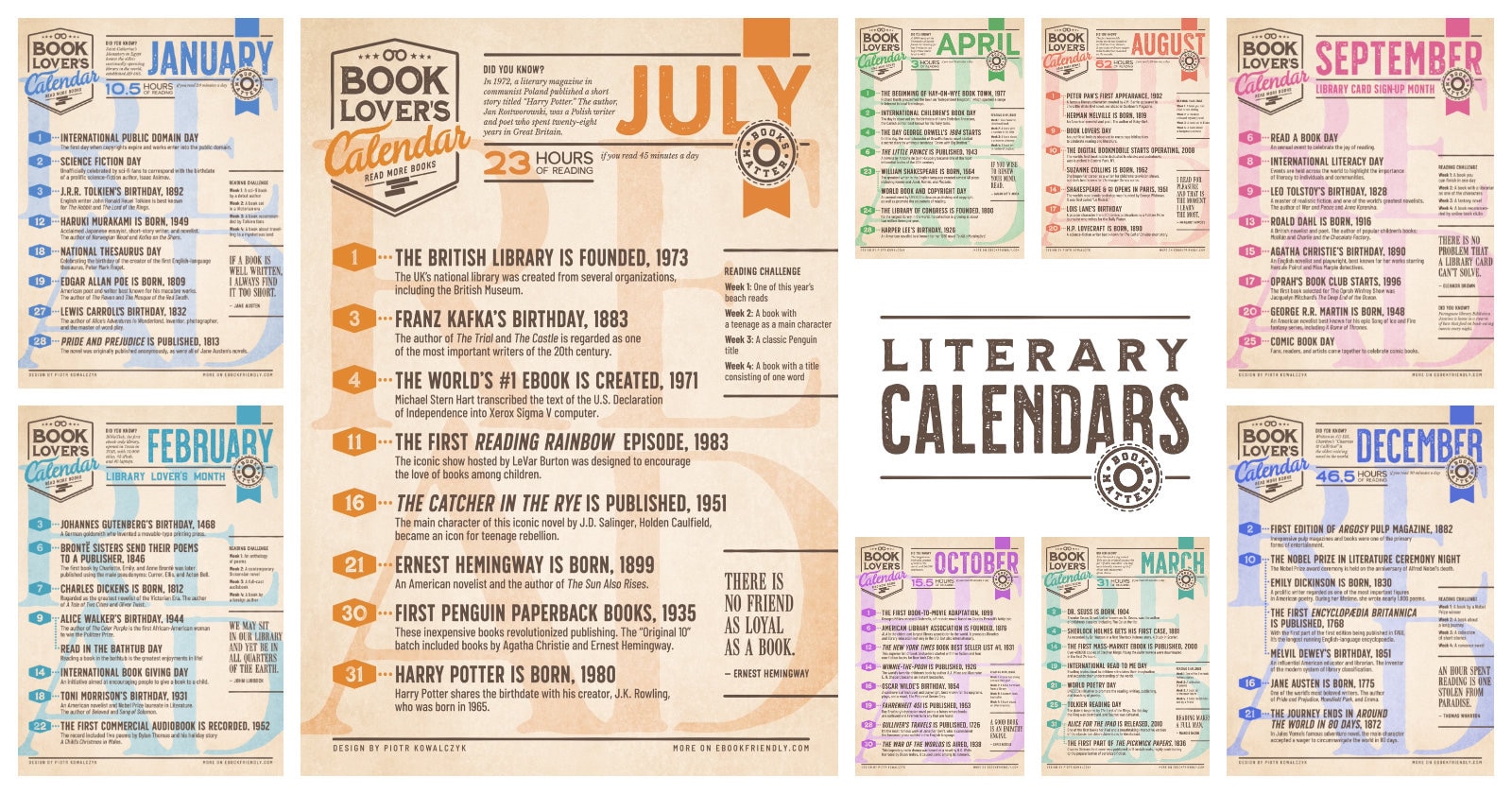 Literary calendars for 12 months of your exciting reading life!