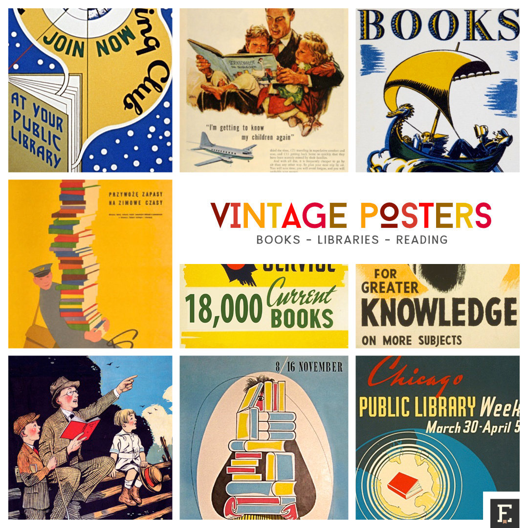 23 vintage posters about books and libraries