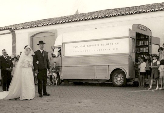 Bookmobile No. 33 of Calouste Gulbenkian Foundation visiting Estremoz city in Portugal