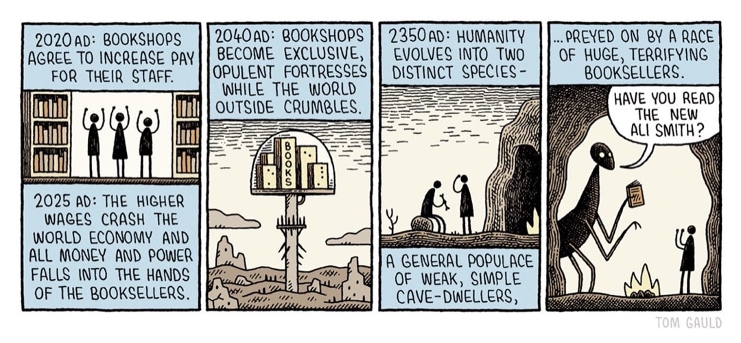 Bookshops in the Future by Tom Gauld - best cartoons for book lovers