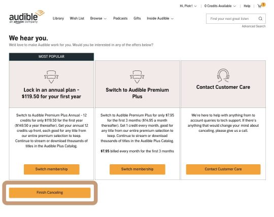 Cancel Audible Plus membership step 4 - more options