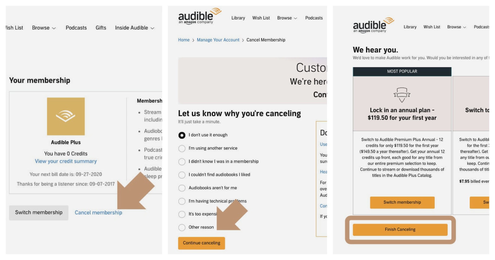 Cancel Audible Plus step by step