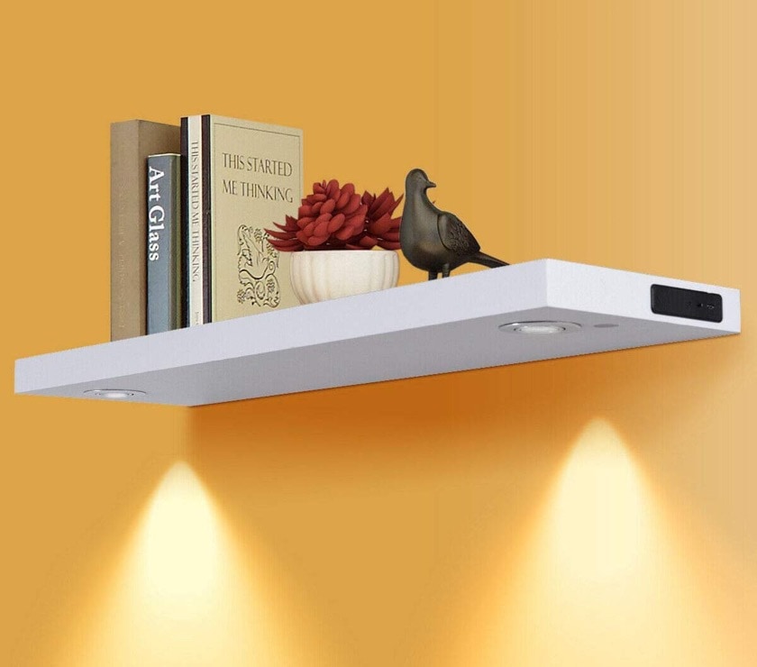 Contemporary floating bookshelf with LED lights - home decor for book lovers