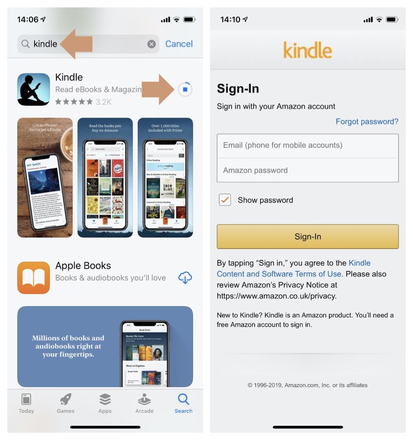 Download Kindle app to iPad and iPhone