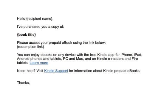 Email template to send a Kindle book to multiple recipients