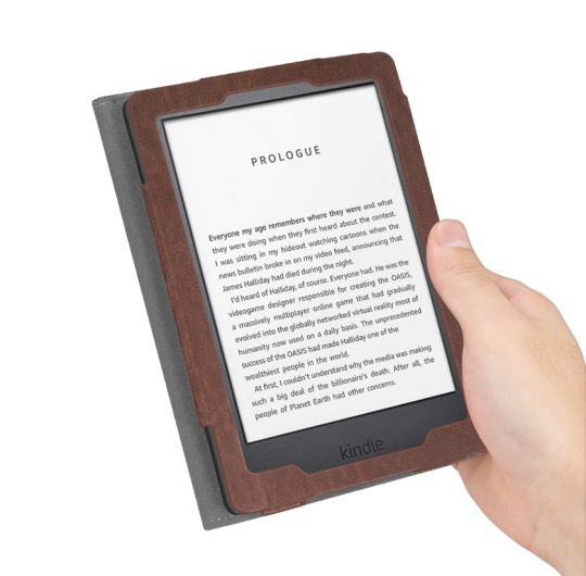 Walmart - this premium Kindle case from Fintie combines fabric texture with faux leather