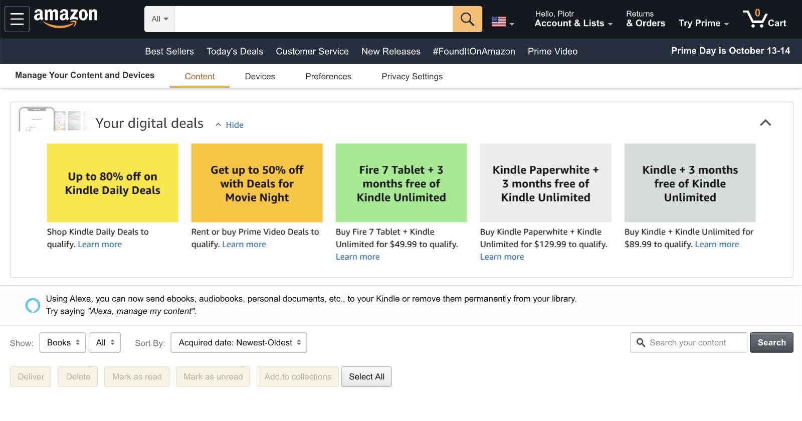 Get personalized Kindle and Kindle Unlimited deals on Amazon