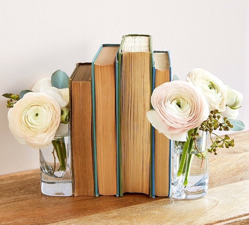 Glass vase bookends - home decor for book lovers