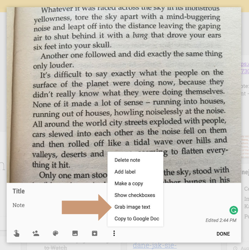 Use Google Keep to collect and digitize quotes from print books