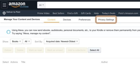 How to change privacy settings on Kindle e-reader and Fire tablet