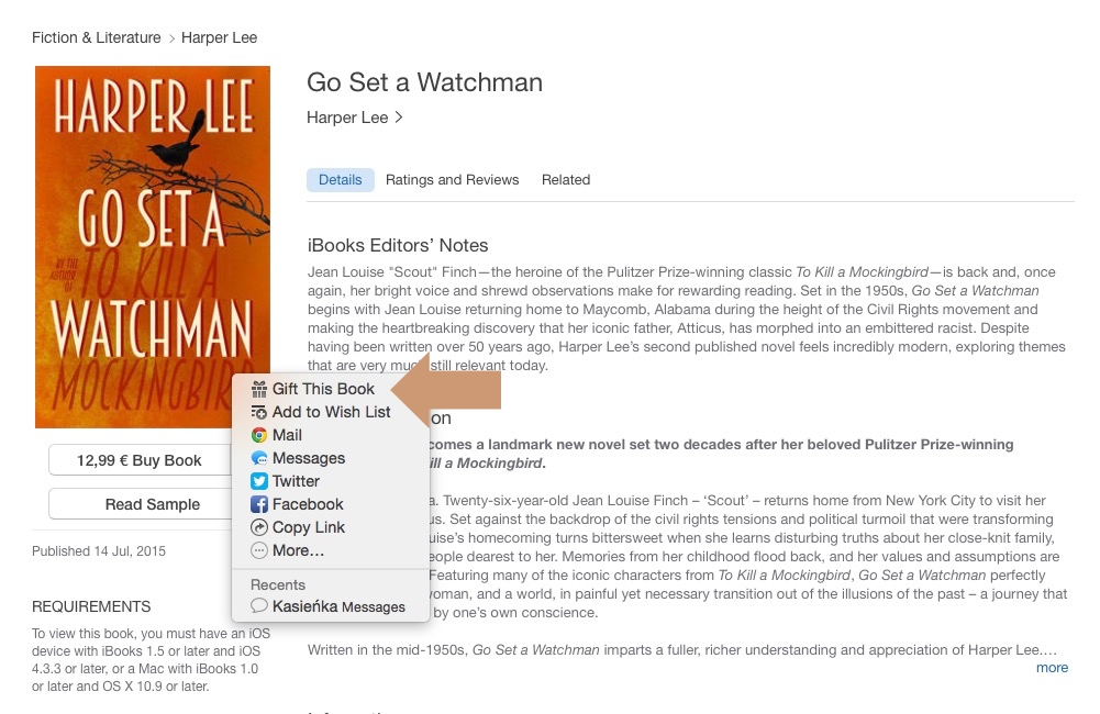 How to gift a book from the iBooks Store