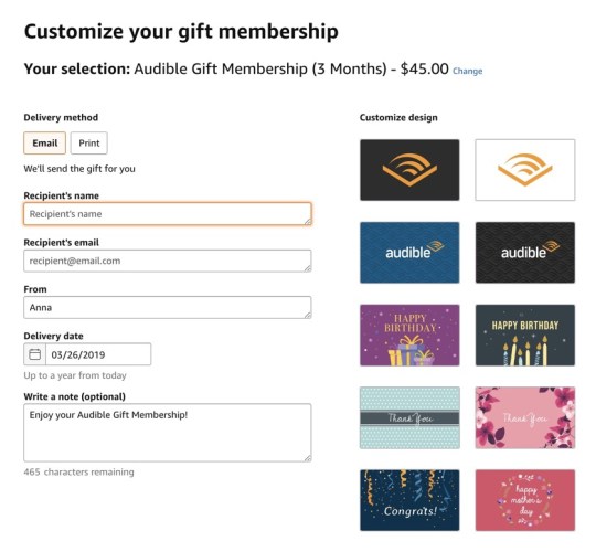 How to gift Audible subscription - customize your gift