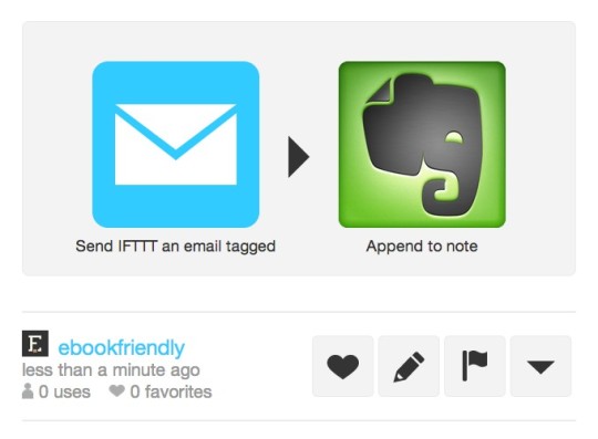 IFTTT recipe - collect text in a single note on Evernote