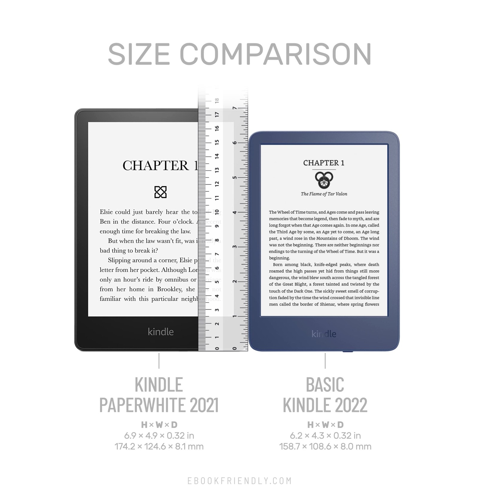 Kindle 11 vs Paperwhite 5 size comparison