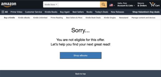 Kindle Challenge - sorry you are not eligible