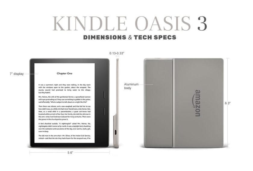 Kindle Oasis 3 2019 - dimensions and tech specs