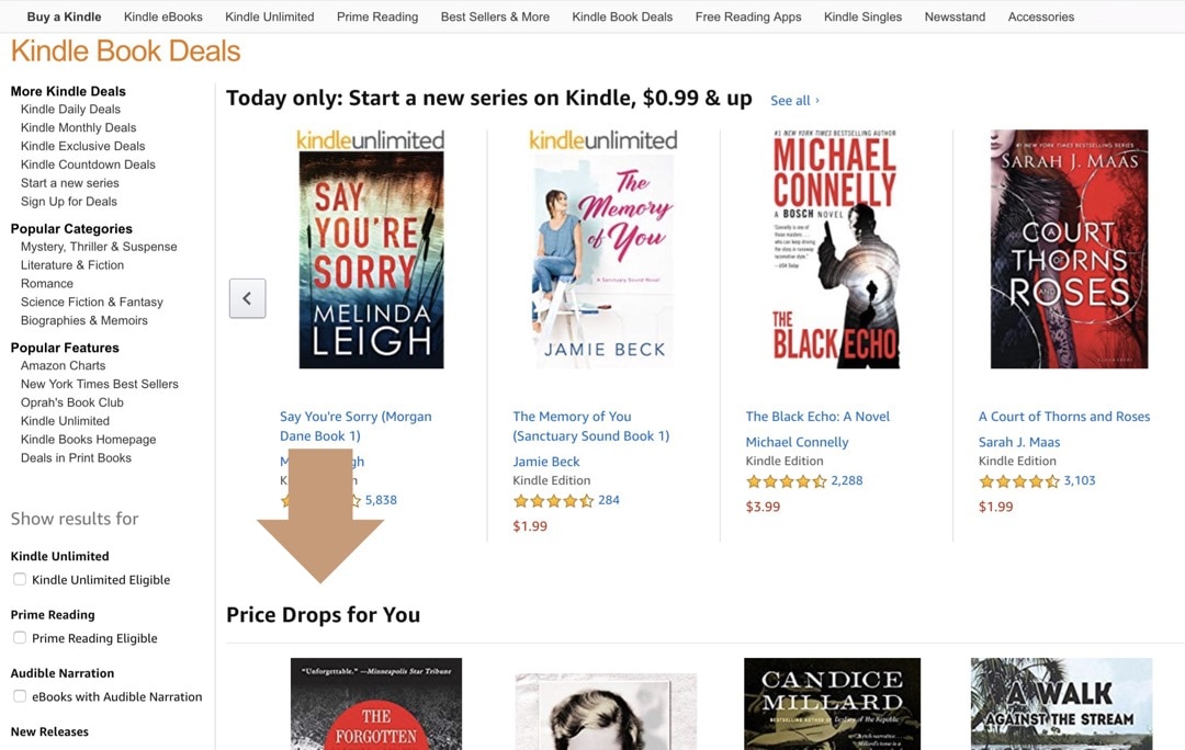 How to see Kindle price drops that are tailored for you