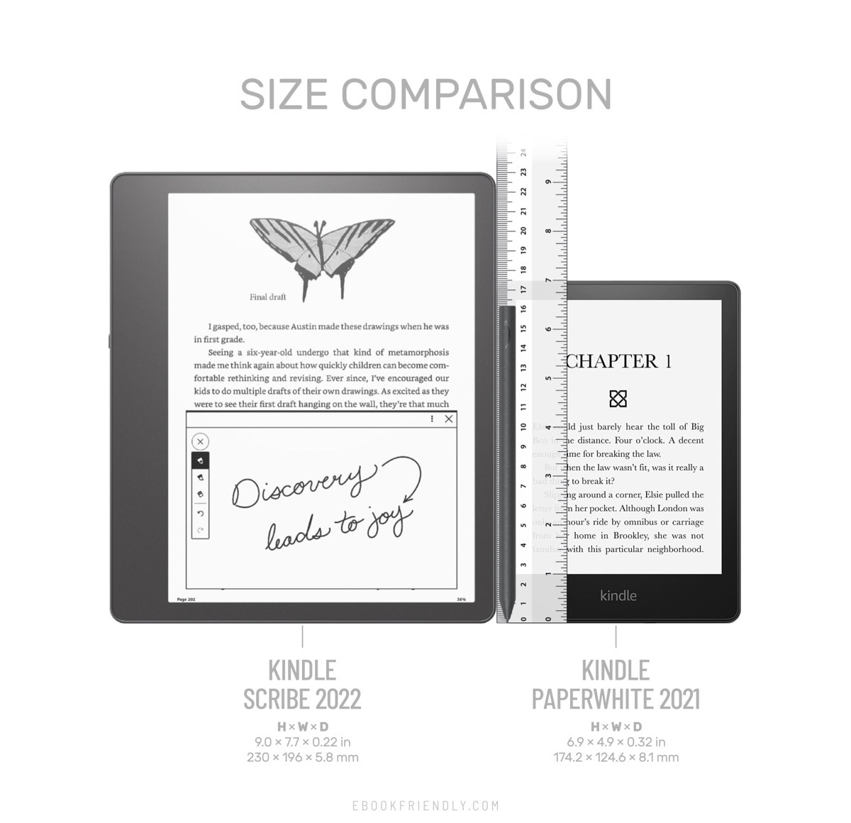 Kindle Scribe 10.2 vs Kindle Paperwhite 6.8 size comparison