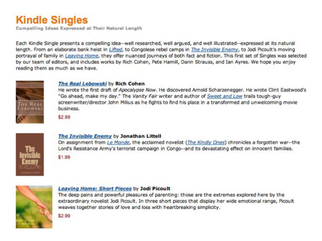 Kindle Singles are launched in January 2011