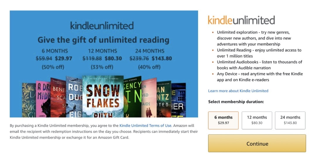 Kindle Unlimited gift plans deals