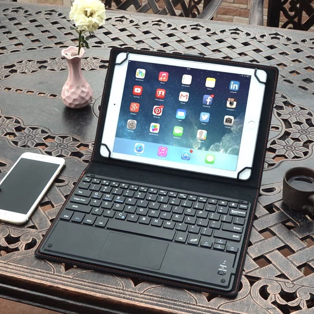 Leather folio keyboard case with touchpad Amazon Fire compatible