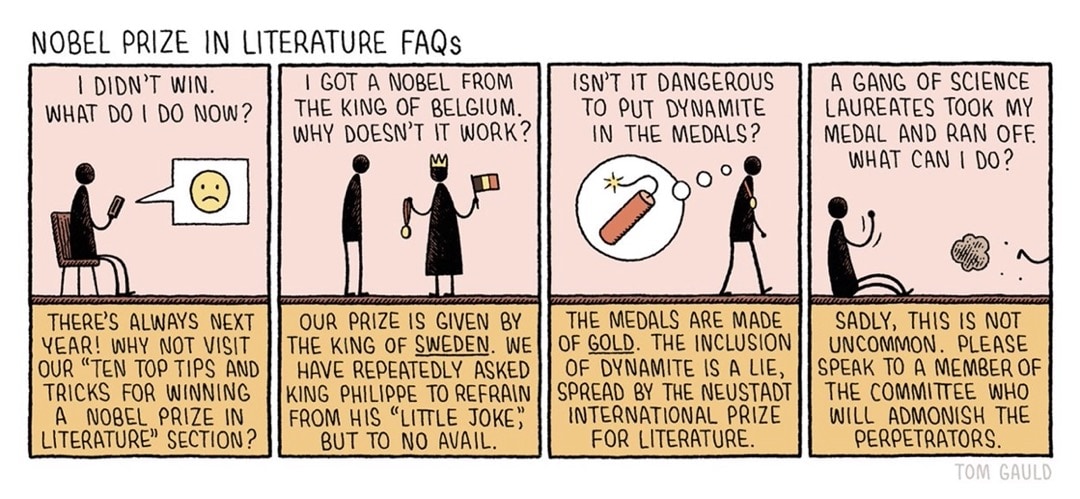 Nobel Prize in Literature - best cartoons about books - Tom Gauld