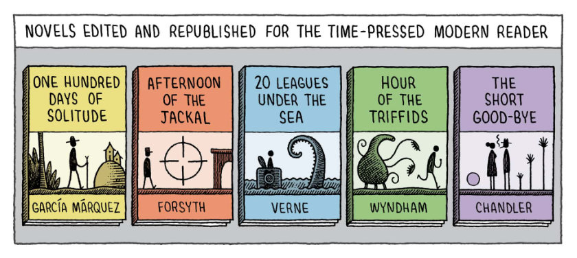 Novels edited and republished for the modern reader (cartoon)