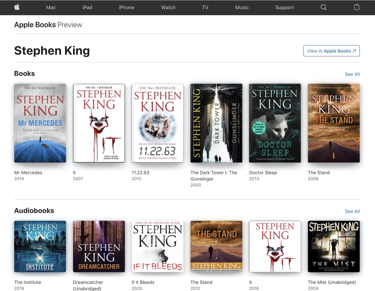 Online preview of Apple Books content