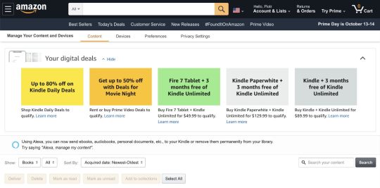 Personalized Kindle deals in Amazon account section