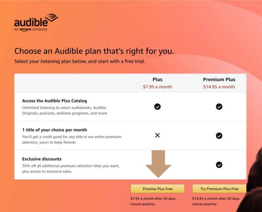 Sign up for Audible Plus membership