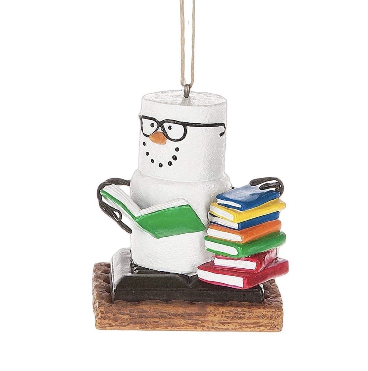 Snowman reading books bookish ornament