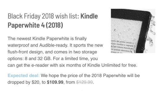 The 4th-gen Kindle Paperwhite may be discounted for Black Friday 2018