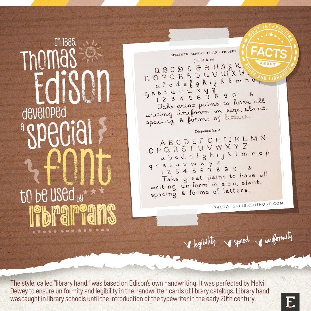 Thomas Edison library hand font - top facts about libraries