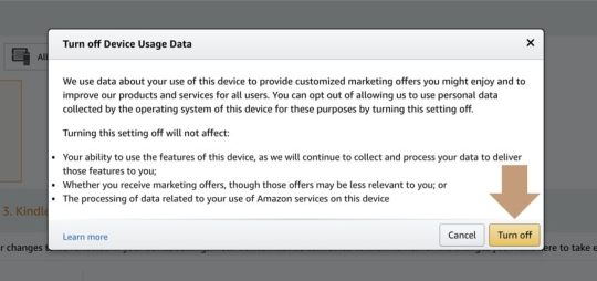 Turn off device usage data on Kindle or Fire through Amazon web dashboard