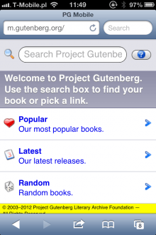 Project Gutenberg mobile site